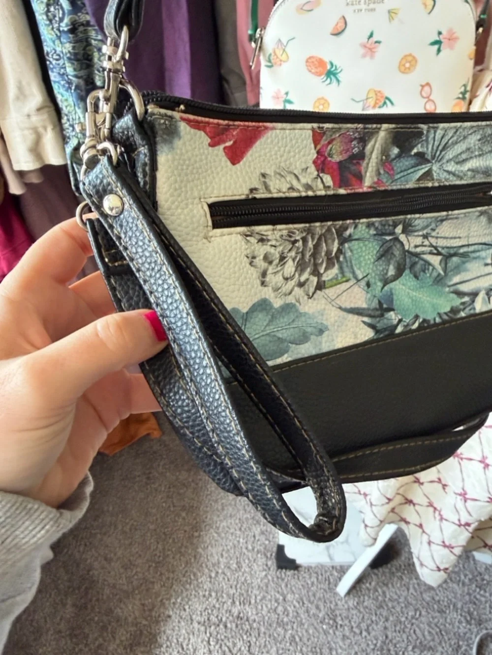 Stone Mountain Floral Multi Zip Crossbody Bag/Wristlet - 3 Ways to Wear
